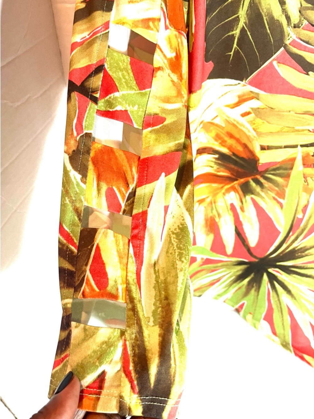 Alfred Dunner Tropical Leaf Tunic Keyhole Beaded Neck Cutout Sleeve Sz. Large - Picture 5 of 13